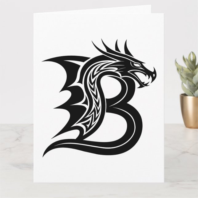 Dragon Styled Letter B, Dragon Alphabet, Monogram Card (Small Plant)