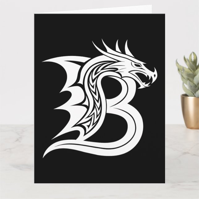 Dragon Styled Letter B, Dragon Alphabet, Monogram Card (Small Plant)