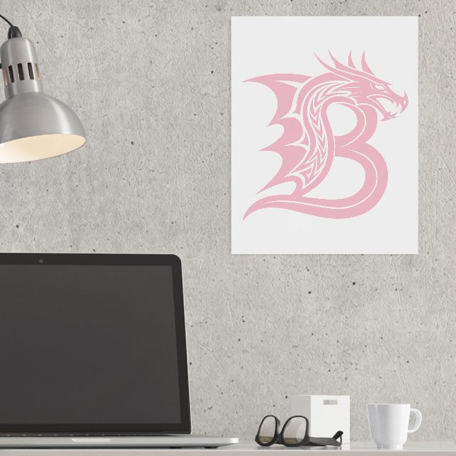 Dragon Styled Letter B, Dragon Alphabet, Monogram Foil Prints (In Situ (Desk))