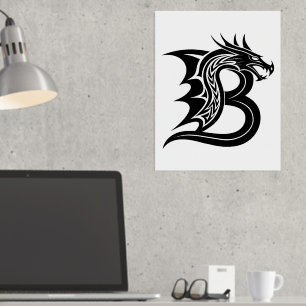 Dragon Styled Letter B, Dragon Alphabet, Monogram Foil Prints