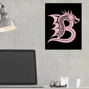 Dragon Styled Letter B, Dragon Alphabet, Monogram Foil Prints