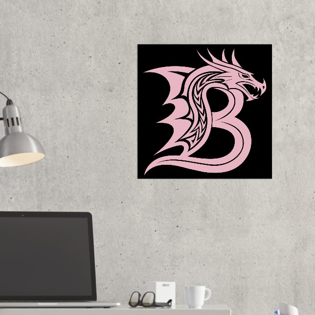 Dragon Styled Letter B, Dragon Alphabet, Monogram Foil Prints (In Situ (Desk 2))