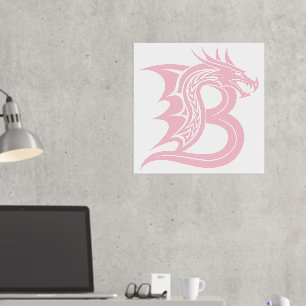 Dragon Styled Letter B, Dragon Alphabet, Monogram Foil Prints