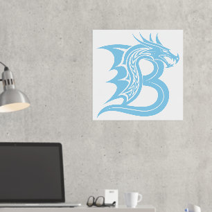 Dragon Styled Letter B, Dragon Alphabet, Monogram Foil Prints