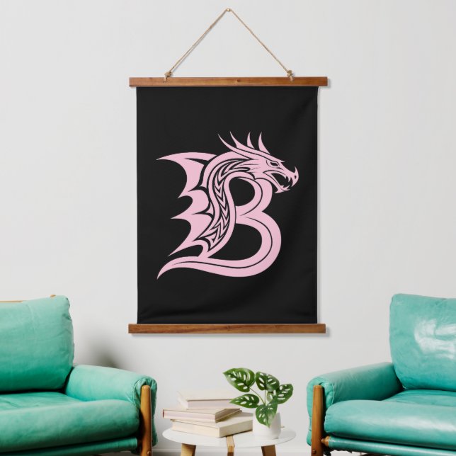 Dragon Styled Letter B, Dragon Alphabet, Monogram Hanging Tapestry (Living Room)