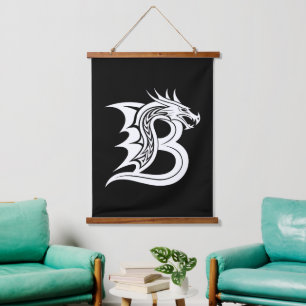 Dragon Styled Letter B, Dragon Alphabet, Monogram Hanging Tapestry