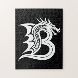 Dragon Styled Letter B, Dragon Alphabet, Monogram Jigsaw Puzzle