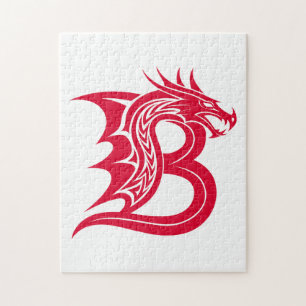Dragon Styled Letter B, Dragon Alphabet, Monogram Jigsaw Puzzle