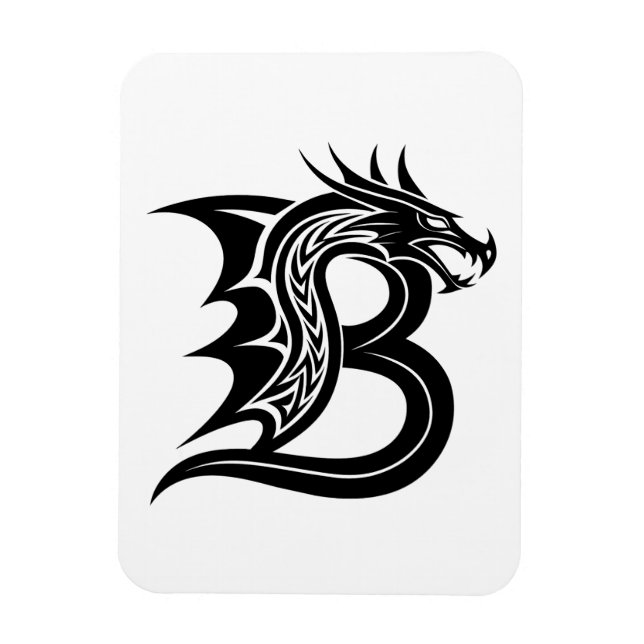 Dragon Styled Letter B, Dragon Alphabet, Monogram Magnet (Vertical)