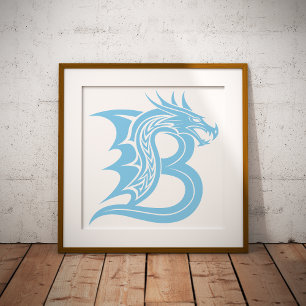 Dragon Styled Letter B, Dragon Alphabet, Monogram Photo Print