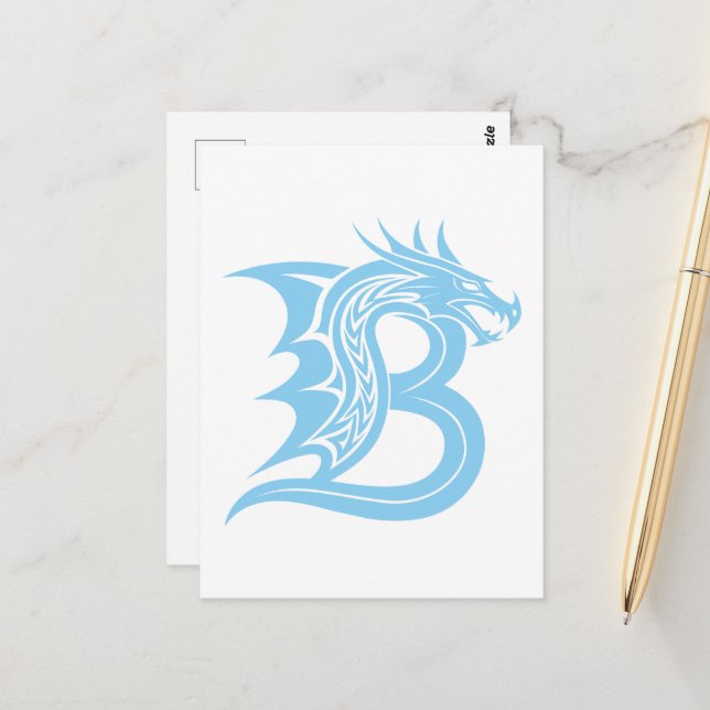 Dragon Styled Letter B, Dragon Alphabet, Monogram Postcard (Front/Back In Situ)