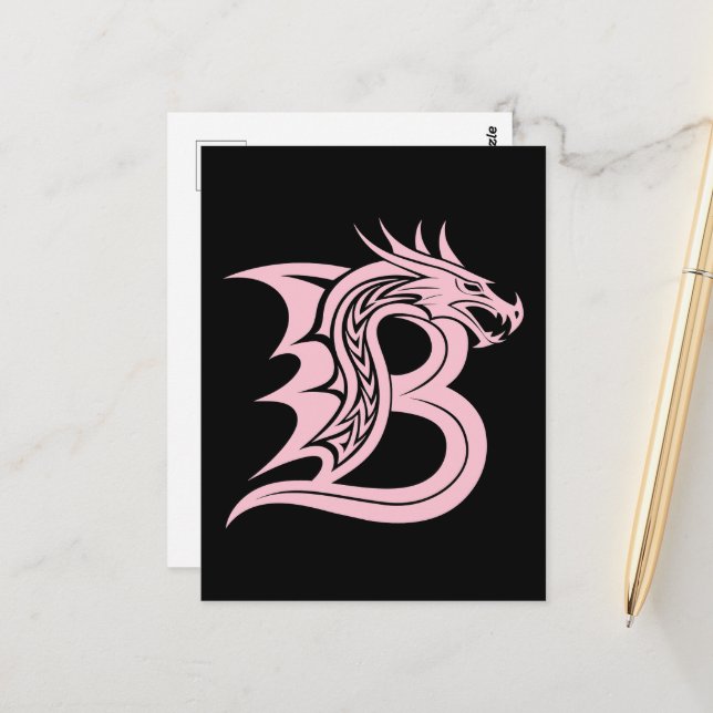 Dragon Styled Letter B, Dragon Alphabet, Monogram Postcard (Front/Back In Situ)