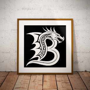 Dragon Styled Letter B, Dragon Alphabet, Monogram Poster