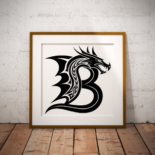 Dragon Styled Letter B, Dragon Alphabet, Monogram Poster