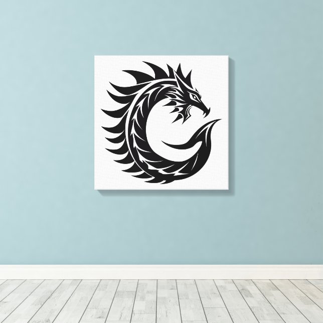 Dragon Styled Letter C, Dragon Alphabet, Monogram Canvas Print (Insitu(Wood Floor))