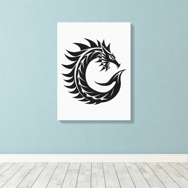 Dragon Styled Letter C, Dragon Alphabet, Monogram Canvas Print (Insitu(Wood Floor))