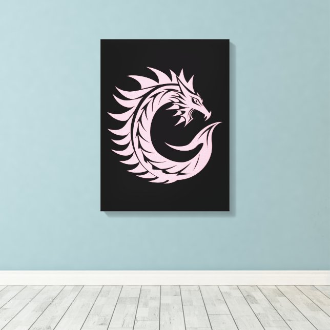 Dragon Styled Letter C, Dragon Alphabet, Monogram Canvas Print (Insitu(Wood Floor))