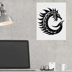 Dragon Styled Letter C, Dragon Alphabet, Monogram Foil Prints