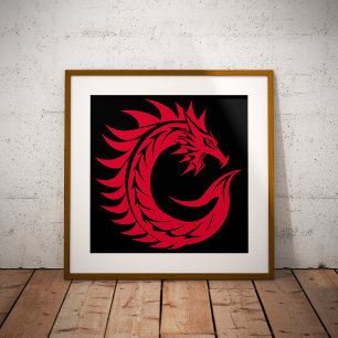 Dragon Styled Letter C, Dragon Alphabet, Monogram Poster