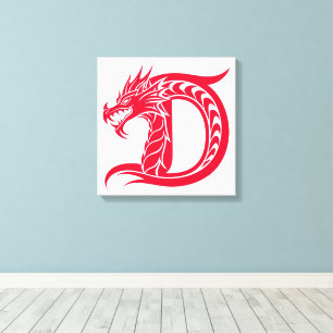 Dragon Styled Letter D, Dragon Alphabet, Monogram Canvas Print