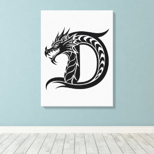 Dragon Styled Letter D, Dragon Alphabet, Monogram Canvas Print