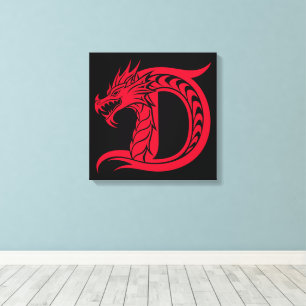 Dragon Styled Letter D, Dragon Alphabet, Monogram Canvas Print