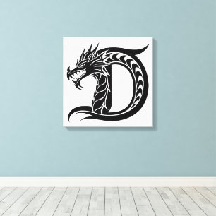 Dragon Styled Letter D, Dragon Alphabet, Monogram Canvas Print