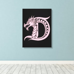 Dragon Styled Letter D, Dragon Alphabet, Monogram Canvas Print