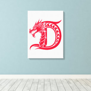 Dragon Styled Letter D, Dragon Alphabet, Monogram Canvas Print