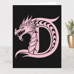 Dragon Styled Letter D, Dragon Alphabet, Monogram Card