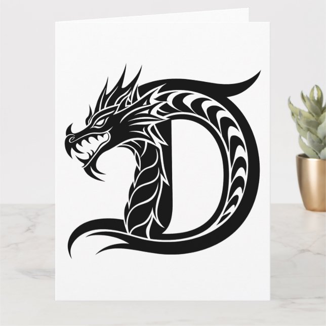 Dragon Styled Letter D, Dragon Alphabet, Monogram Card (Small Plant)