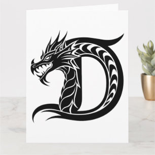 Dragon Styled Letter D, Dragon Alphabet, Monogram Card