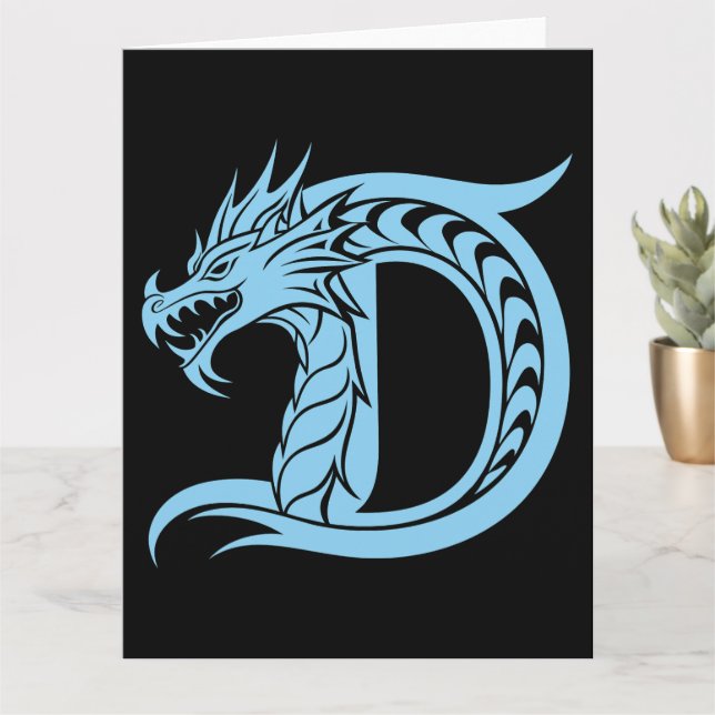 Dragon Styled Letter D, Dragon Alphabet, Monogram Card (Small Plant)