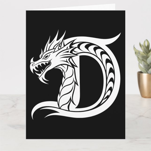 Dragon Styled Letter D, Dragon Alphabet, Monogram Card (Small Plant)