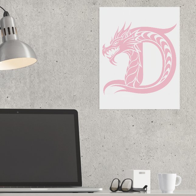 Dragon Styled Letter D, Dragon Alphabet, Monogram Foil Prints (In Situ (Desk))