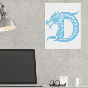 Dragon Styled Letter D, Dragon Alphabet, Monogram Foil Prints