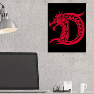 Dragon Styled Letter D, Dragon Alphabet, Monogram Foil Prints