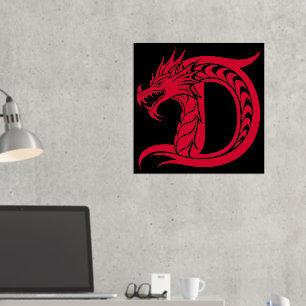 Dragon Styled Letter D, Dragon Alphabet, Monogram Foil Prints