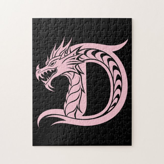 Dragon Styled Letter D, Dragon Alphabet, Monogram Jigsaw Puzzle (Vertical)