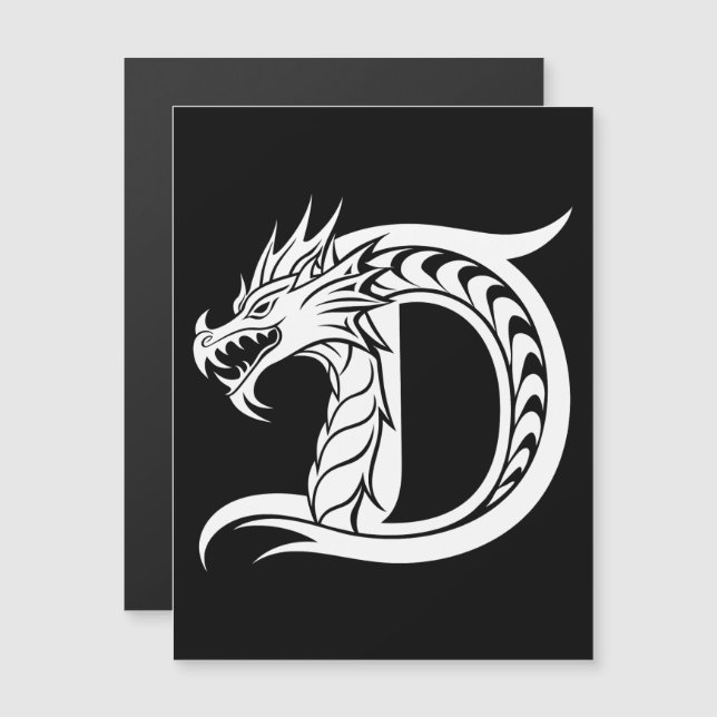 Dragon Styled Letter D, Dragon Alphabet, Monogram Magnetic Invitation (Front/Back)