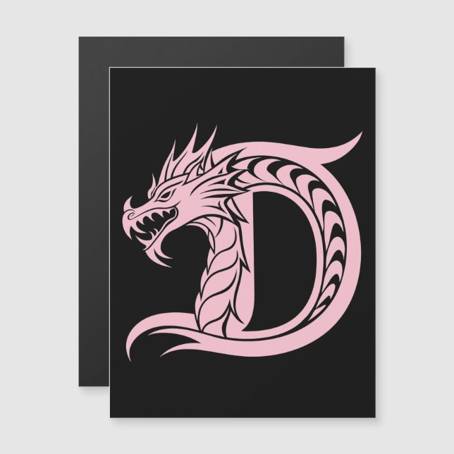 Dragon Styled Letter D, Dragon Alphabet, Monogram Magnetic Invitation (Front/Back)