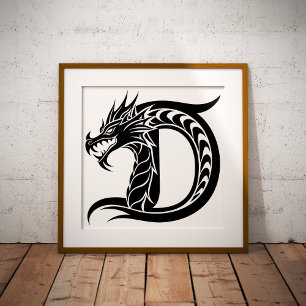 Dragon Styled Letter D, Dragon Alphabet, Monogram Photo Print
