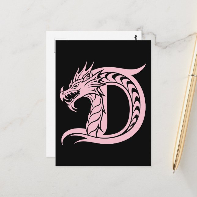 Dragon Styled Letter D, Dragon Alphabet, Monogram Postcard (Front/Back In Situ)