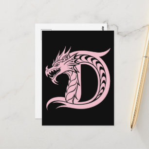Dragon Styled Letter D, Dragon Alphabet, Monogram Postcard
