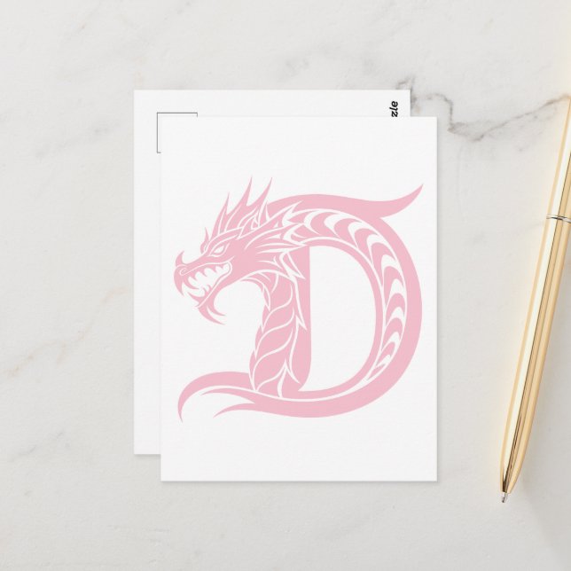 Dragon Styled Letter D, Dragon Alphabet, Monogram Postcard (Front/Back In Situ)