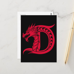 Dragon Styled Letter D, Dragon Alphabet, Monogram Postcard