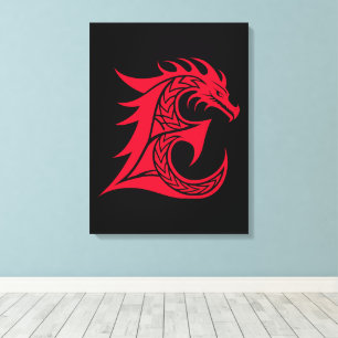Dragon Styled Letter E, Dragon Alphabet, Monogram Canvas Print