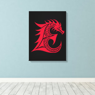 Dragon Styled Letter E, Dragon Alphabet, Monogram Canvas Print