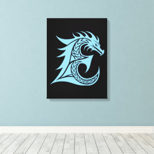 Dragon Styled Letter E, Dragon Alphabet, Monogram Canvas Print
