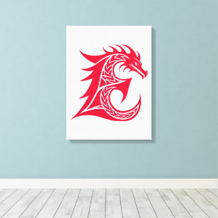 Dragon Styled Letter E, Dragon Alphabet, Monogram Canvas Print